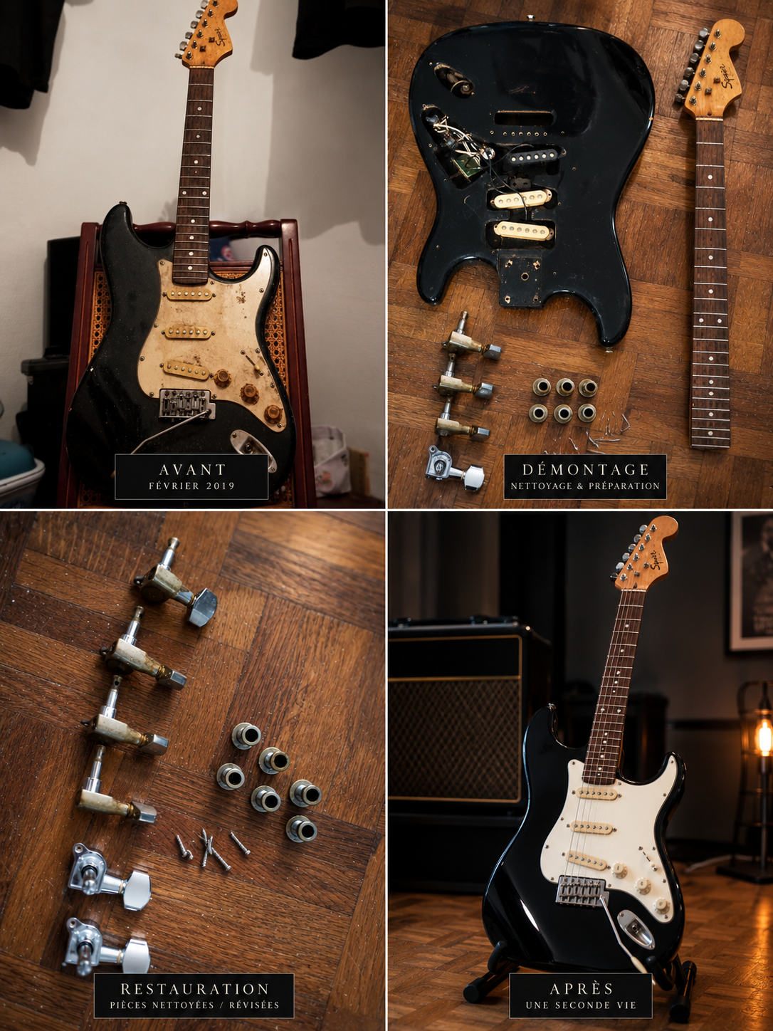 Restauration de la guitare Strat noire en 2019